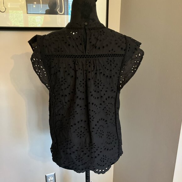 7‎ For All Mankind short flutter sleeve black eyelet cotton top size medium - Picture 3 of 8